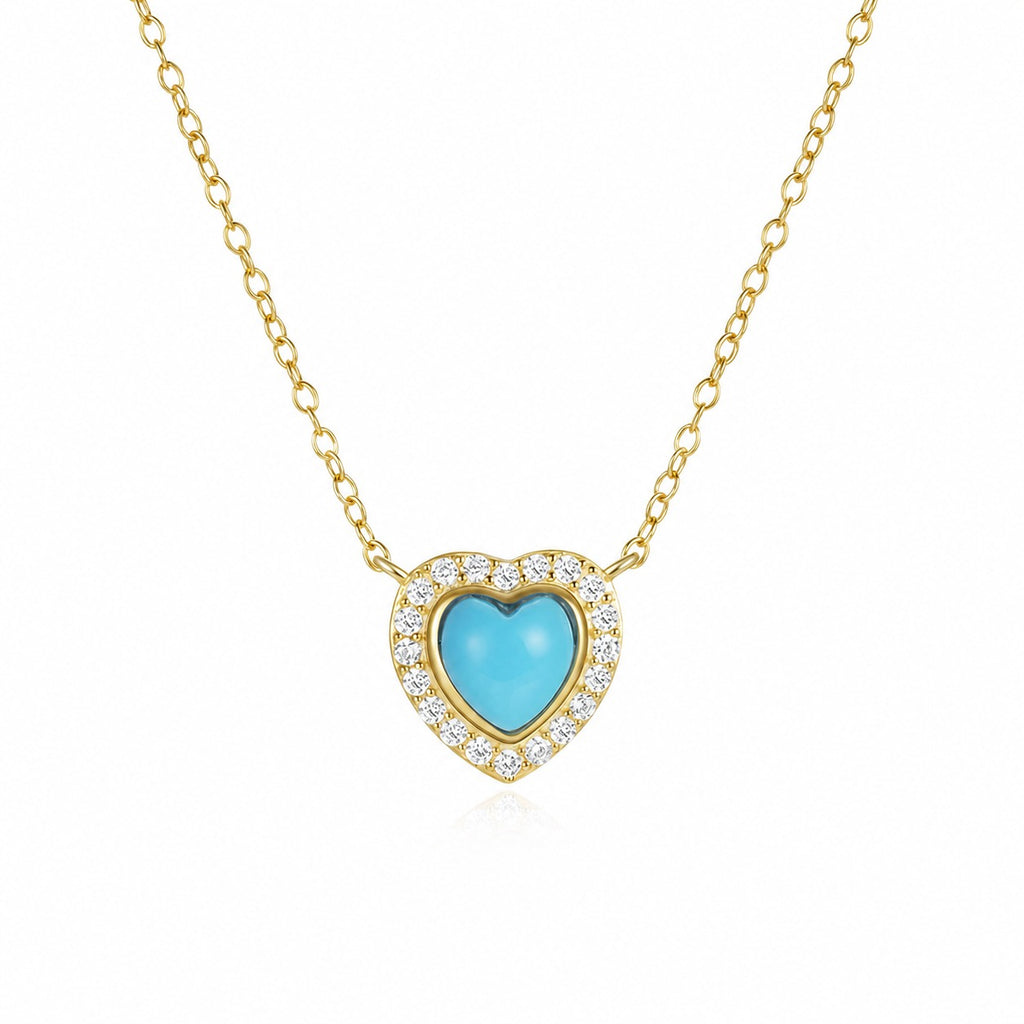 Heart Shaped Turquoise Cubic Zirconia  925 Sterling Silver Necklace