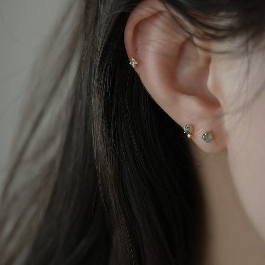Fashion Mini CZ Cross 925 Sterling Silver Stud Earrings