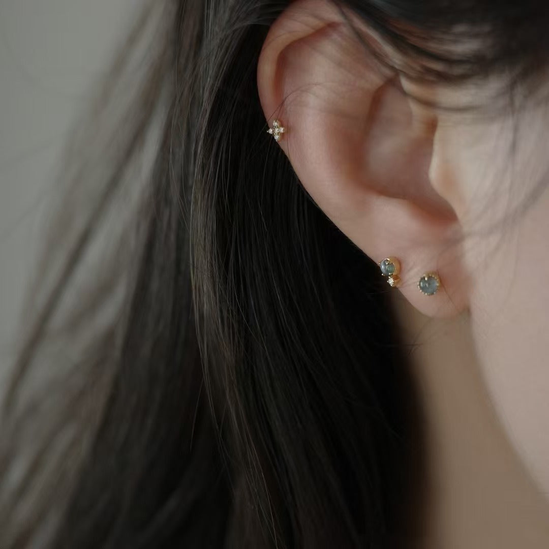 Fashion Mini CZ Cross 925 Sterling Silver Stud Earrings