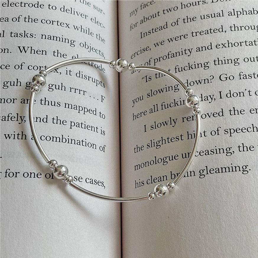 Simple Beads Lines Geometry 925 Sterling Silver Bracelet