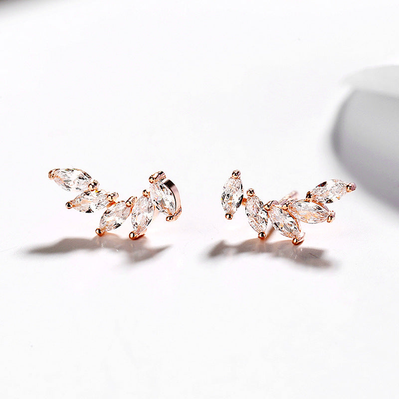 Beautiful CZ Leaves 925 Sterling Silver Studs Earrings