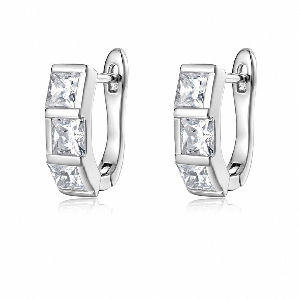 Mossanite Square Stone with Three Small Circles 925 Sterling Silver Earrings
