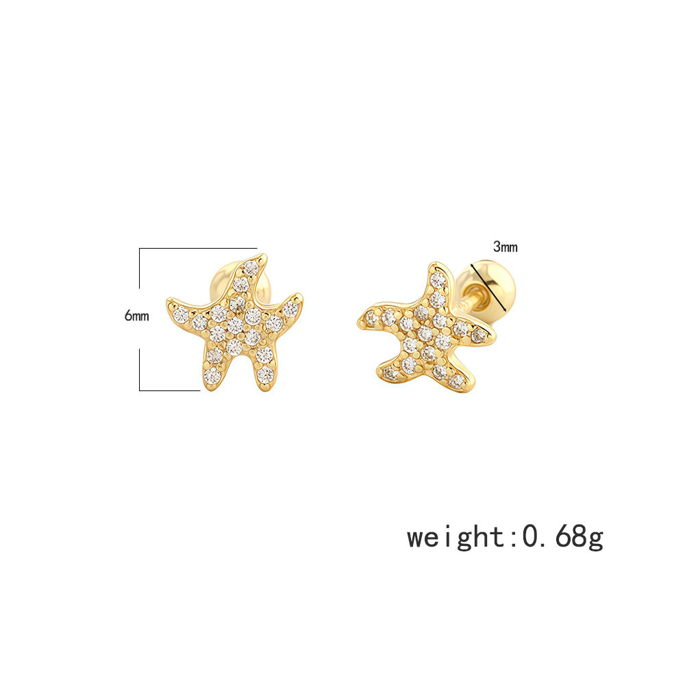 Ocean Themed Starfish Zircon 925 Sterling Silver Stud Earrings