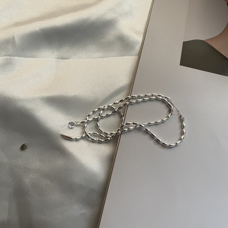 Polished Modern Olive Silver 925 Sterling Silver Minimalist Adjustable Collarbone Bead Chain Necklace