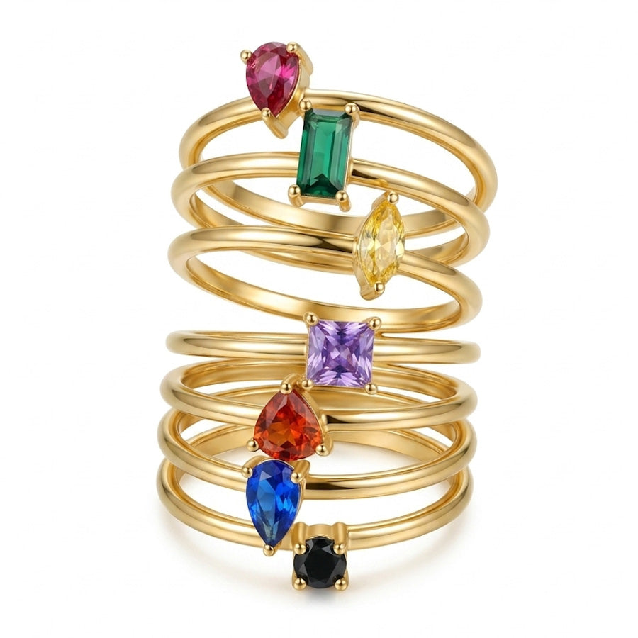 925 Sterling Silver Personalized Birthstone Ring - Custom Multi-Shape CZ Stackable Band