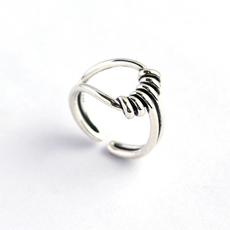Minimalist Double Vintage Silver S925 Sterling Silver Wrapped Wire Crossover Adjustable Open Ring
