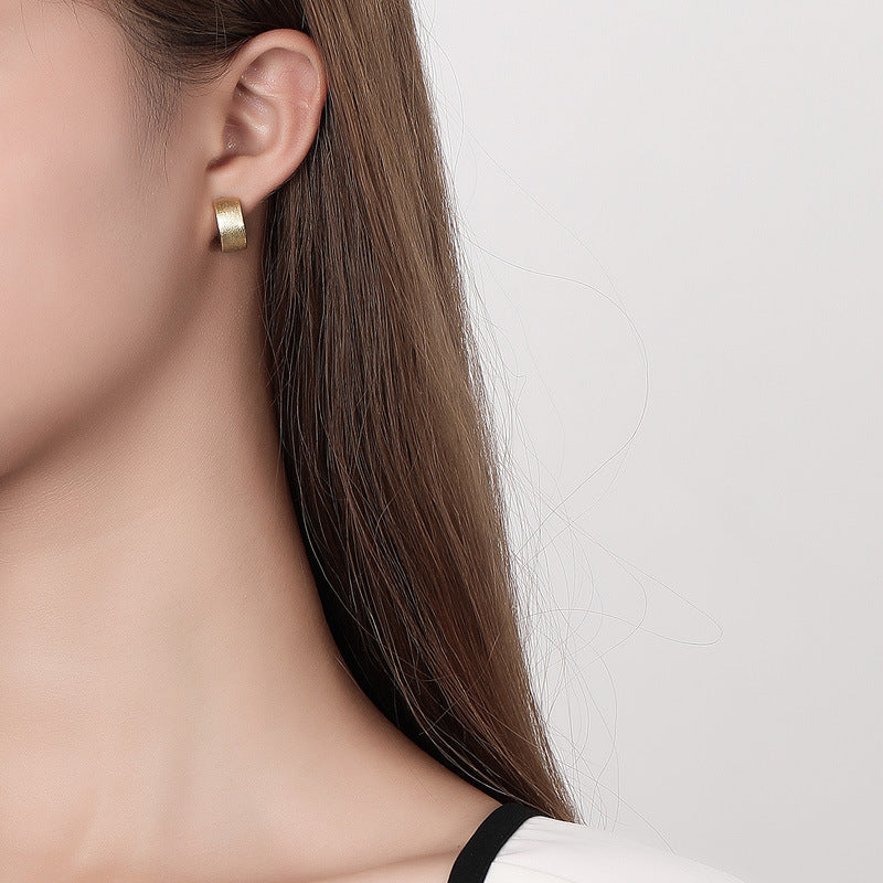 Geometric Round Minimalist Wide Band 925 Sterling Silver Huggie Hoop Earrings