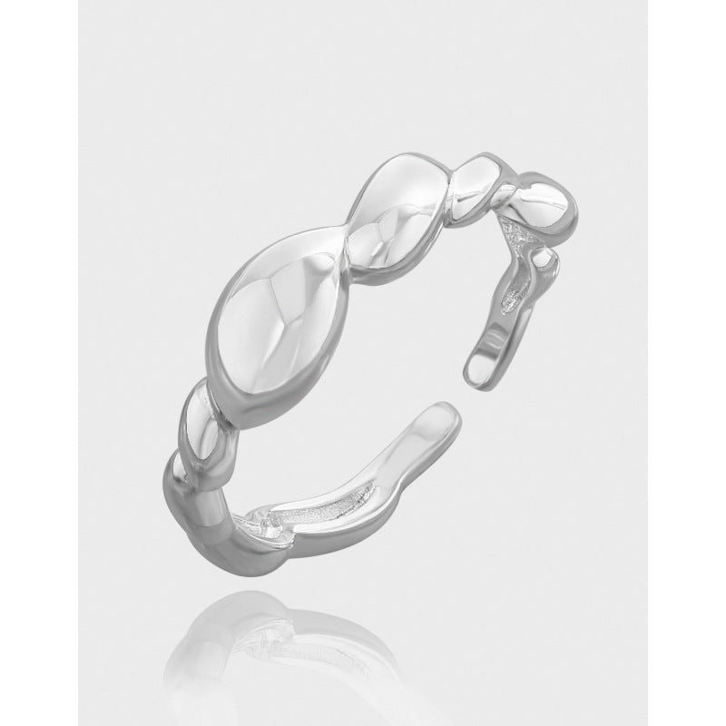 Twisted Rope Design Pure Silver Adjustable Ring S925 Sterling Silver Elegant Minimalist Geometric Style for Women Gift Party Office Daily Wear