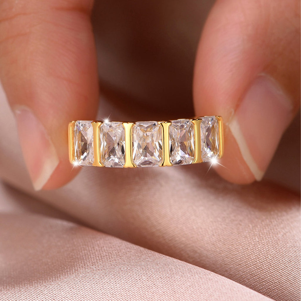 Five Stone Geometric Moissanite Ring 925 Sterling Silver Rectangular Trapezoid Cut Full Row Band Ring White Gold Yellow Gold Modern Fashion Wedding Party Anniversary Gift