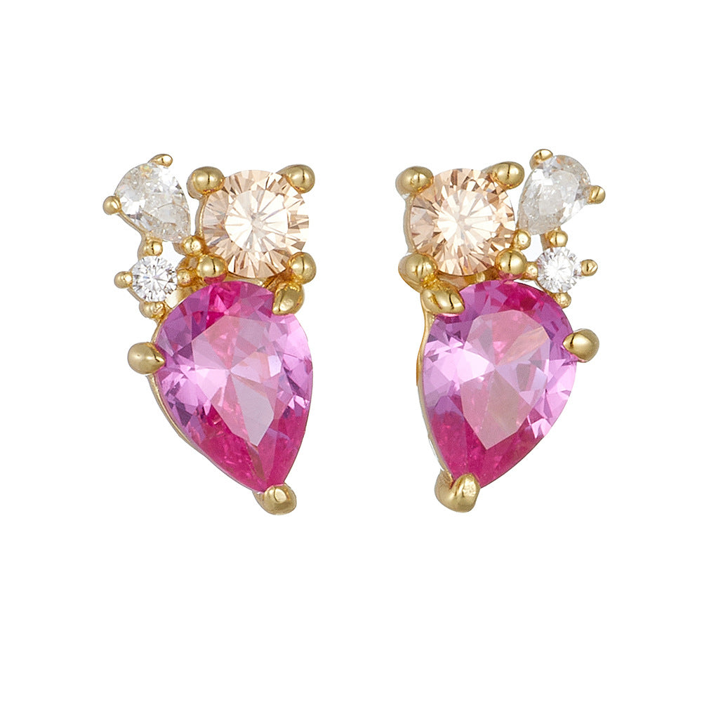 Women Pink Watedrop CZ 925 Sterling Silver Stud Earrings