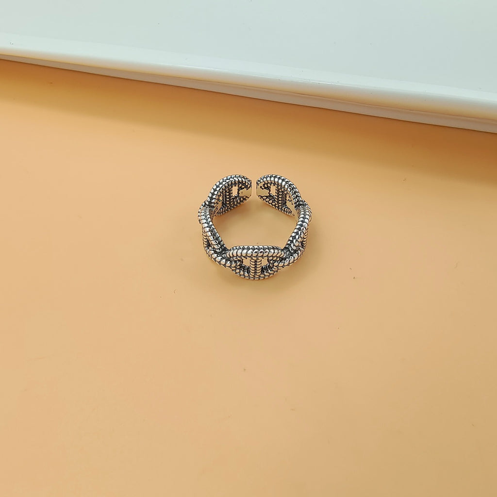 Men's Vintage Pig Nose Chain 925 Sterling Silver Adjustable Ring