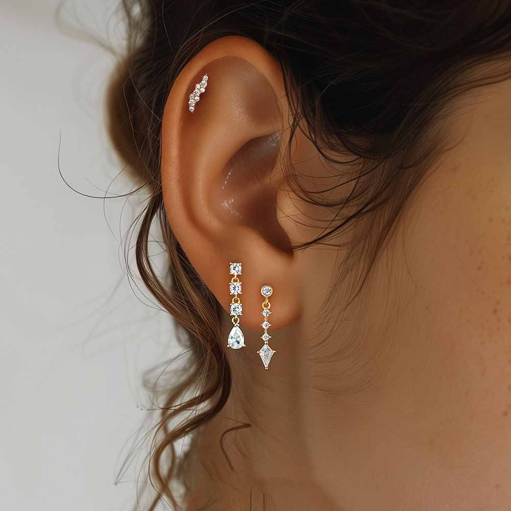 Women Elegant CZ Oval Flowers Waterdro 925 Sterling Silver Dangling Earrings