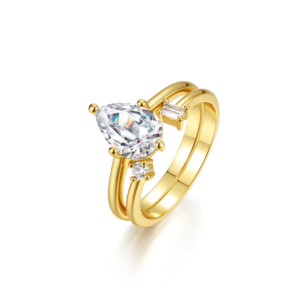 Pear Shape Moissanite Stack  Set 925 Sterling Silver Double Band Ring