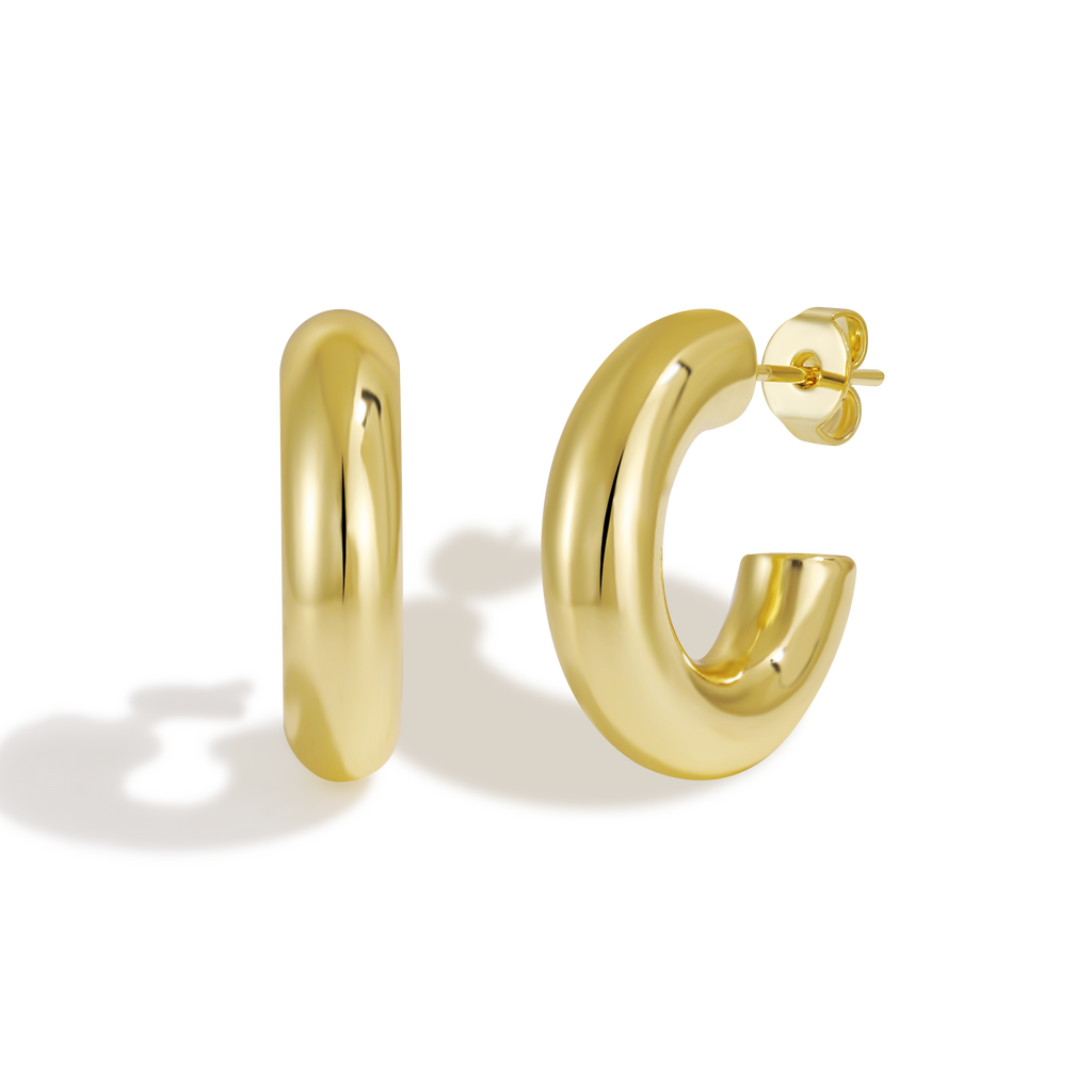 Classic Wide C-shaped Open Hoop Earrings with Polished Finish