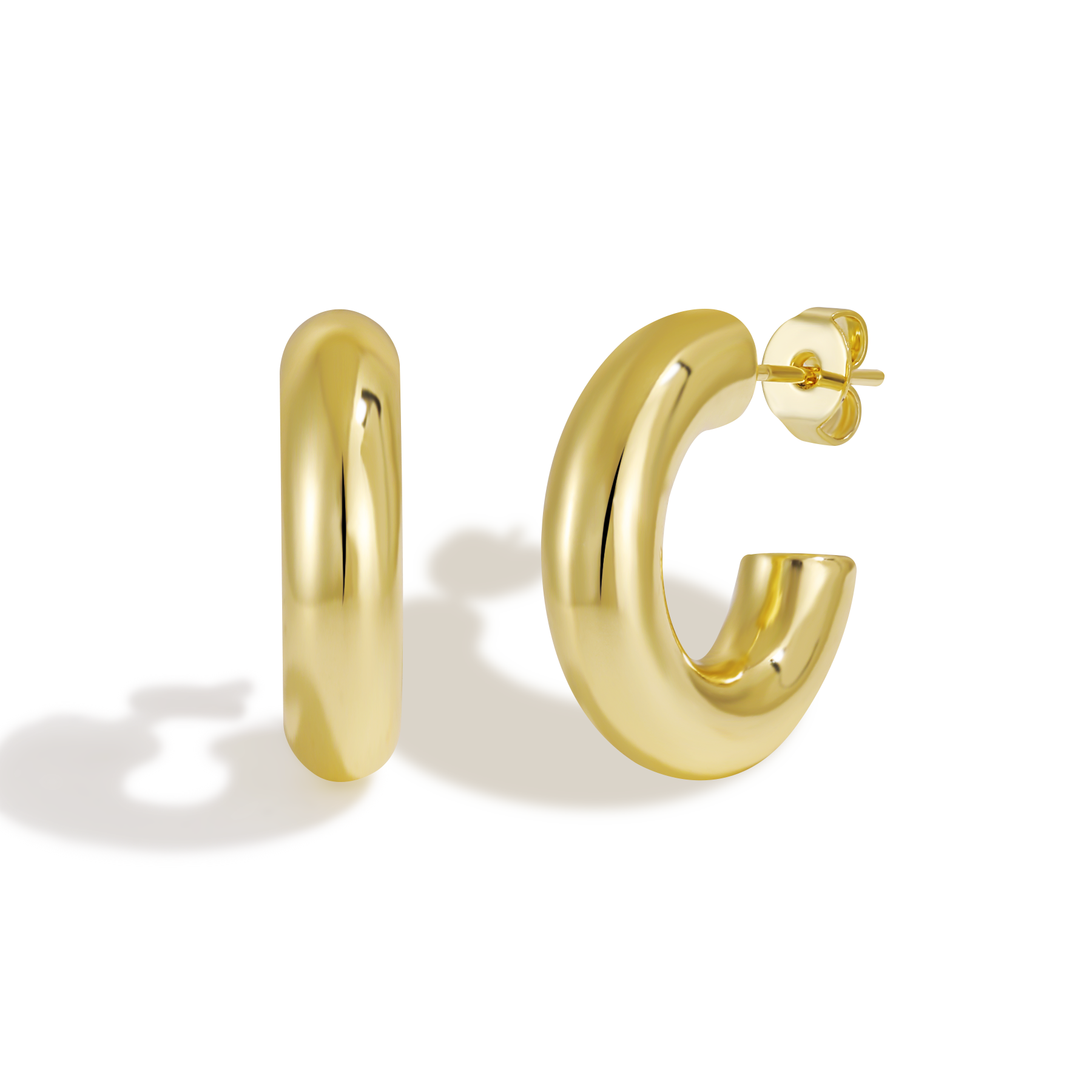 Classic Wide C-shaped Open Hoop Earrings with Polished Finish