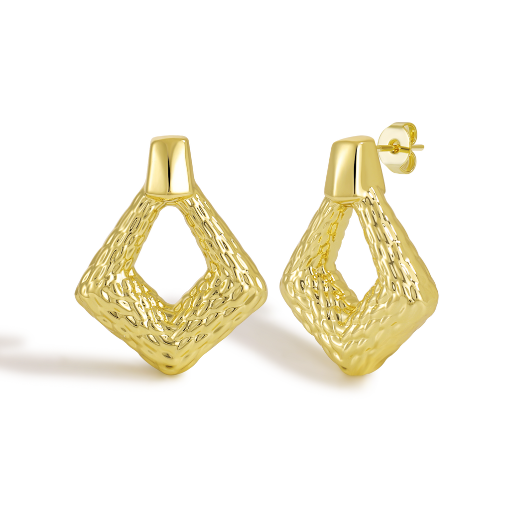 Organic Hammered Texture Oval Shaped Hoop Earrings with Natural Finish