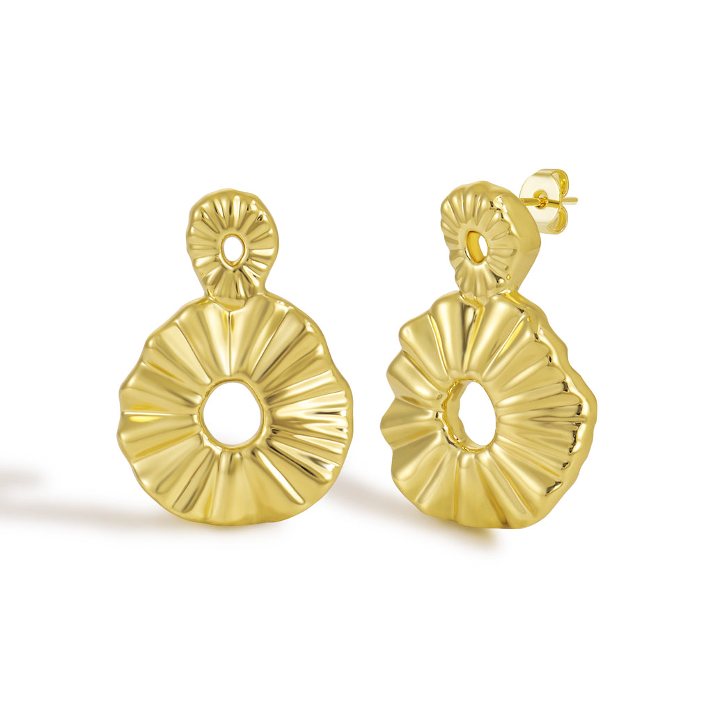 Artisanal Hammered Texture Disc Pendant Drop Earrings with Organic Finish