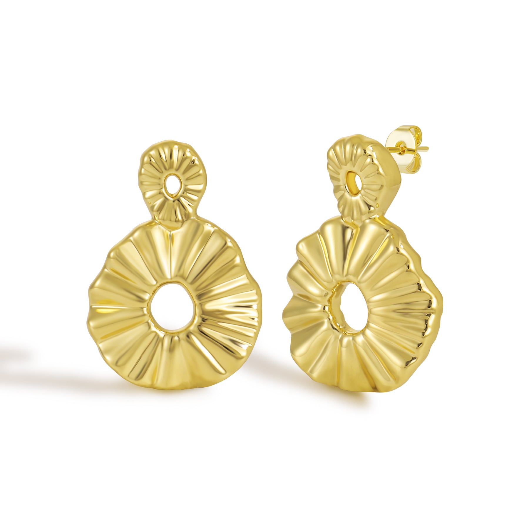 Artisanal Hammered Texture Disc Pendant Drop Earrings with Organic Finish