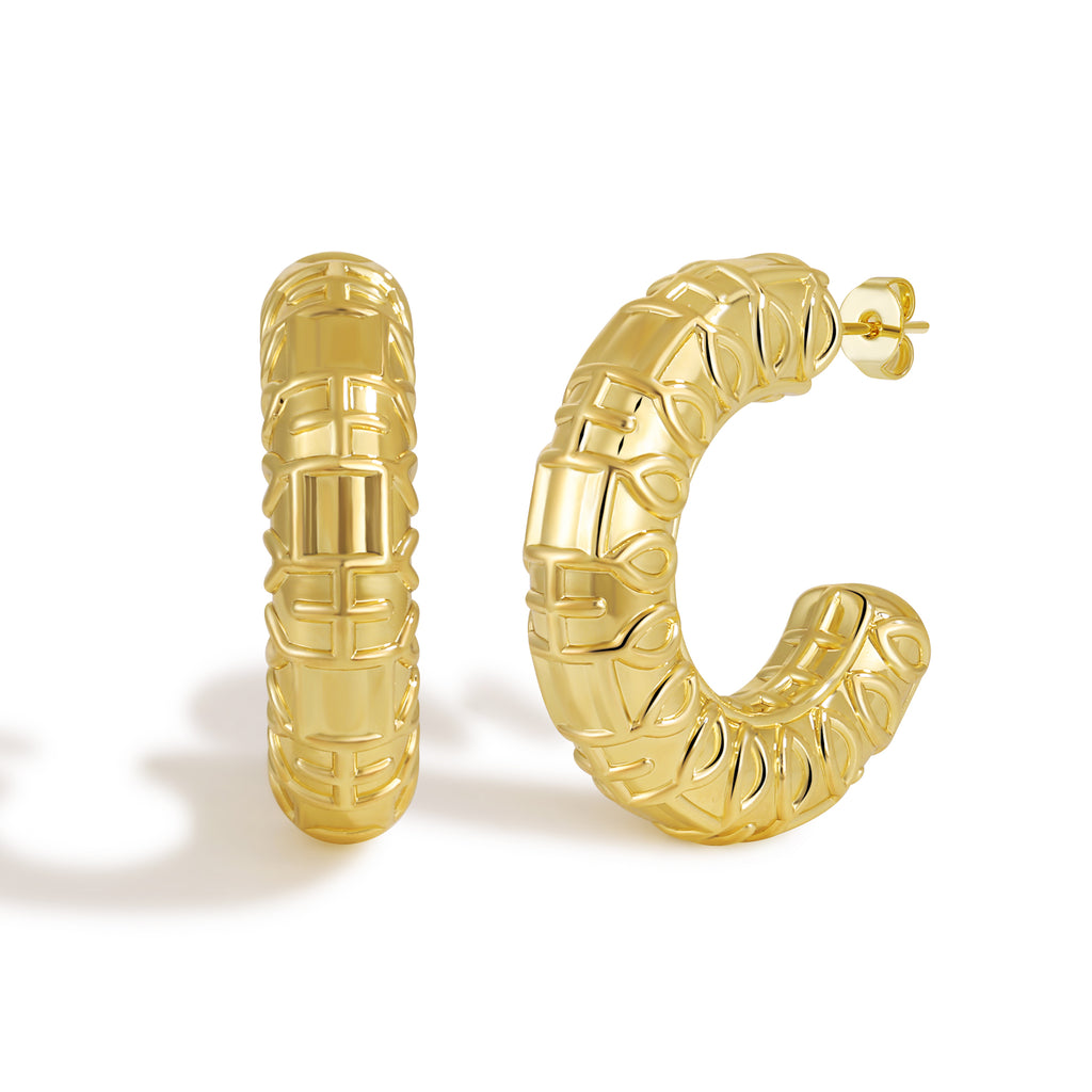 Artisanal Hammered Flat Surface Hoop Earrings with Handcrafted Texture