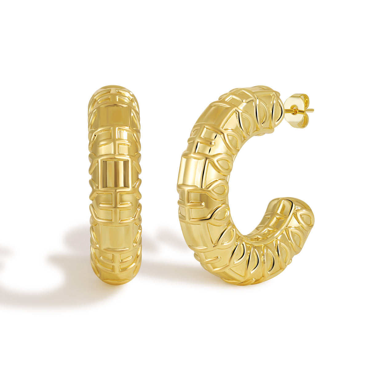 Artisanal Hammered Flat Surface Hoop Earrings with Handcrafted Texture