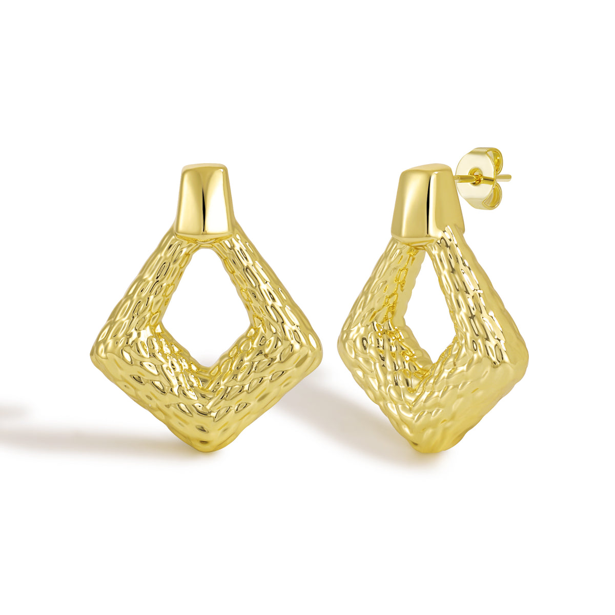 Organic Hammered Texture Oval Shaped Hoop Earrings with Natural Finish