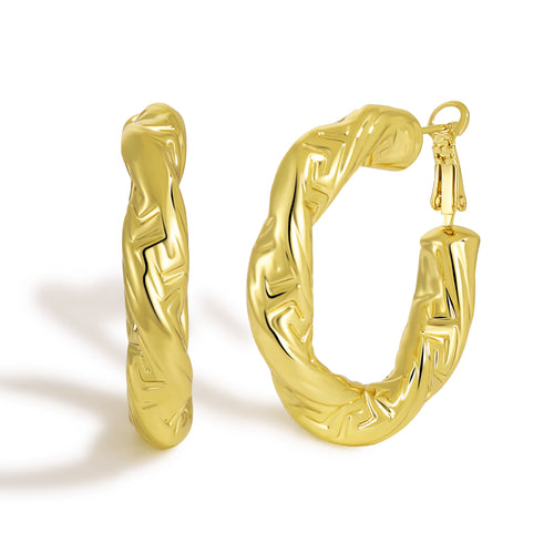 Artistic Textured Teardrop Shaped Hoop Earrings with Dimensional Surface
