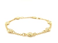 Bracelet en or jaune 14 carats maille Rolo avec cœurs gonflés (3,30 mm)