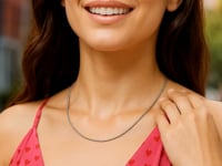 Collier chaîne en argent sterling, style oméga rond, plaqué rhodium (1,55 mm)