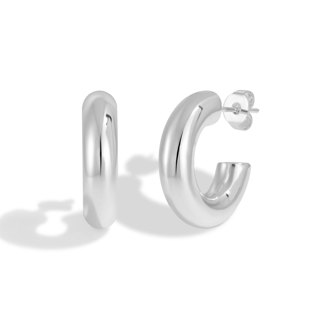 Classic Wide C-shaped Open Hoop Earrings with Polished Finish