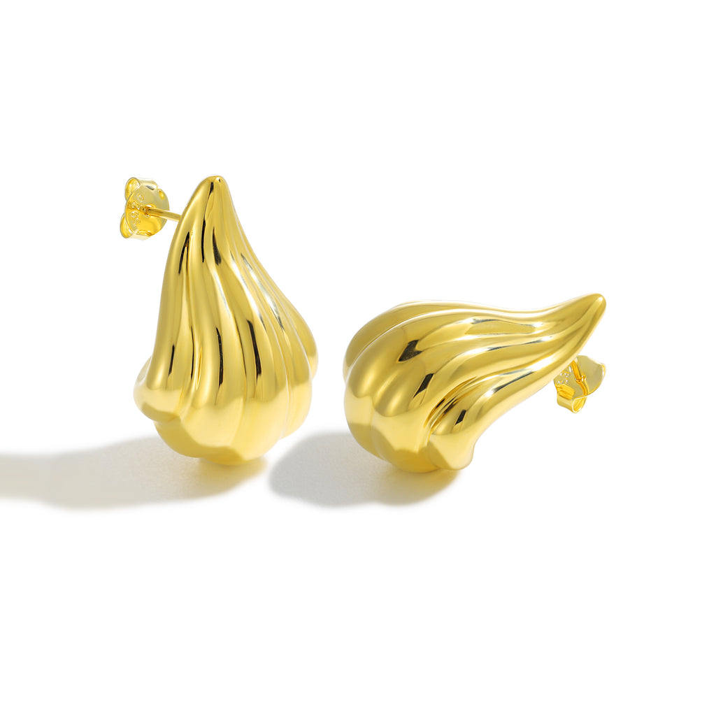 Exaggerated 999 Pure Silver Golden Irregular Hollow Conch Electroforming Chunky Lightweight Fashion Jewelry for Women Daily Wear Earrings