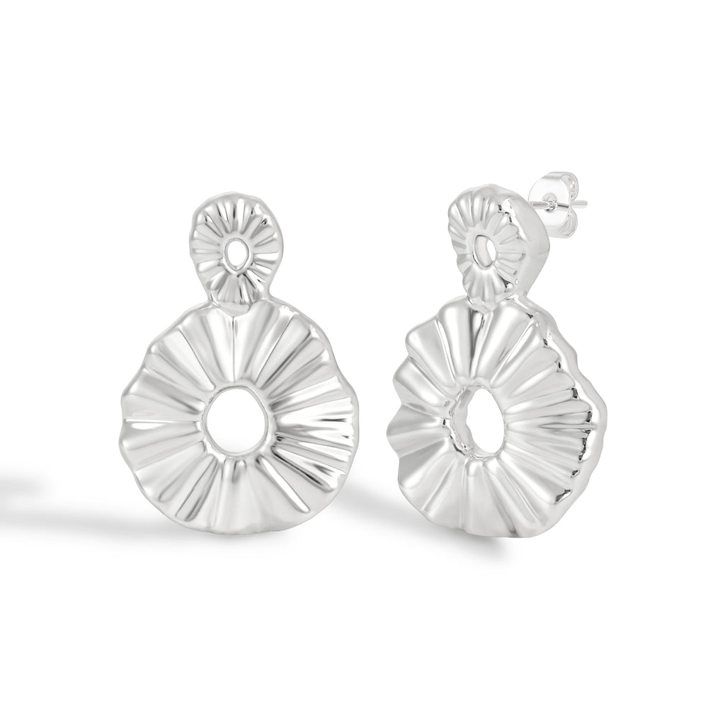 Artisanal Hammered Texture Disc Pendant Drop Earrings with Organic Finish