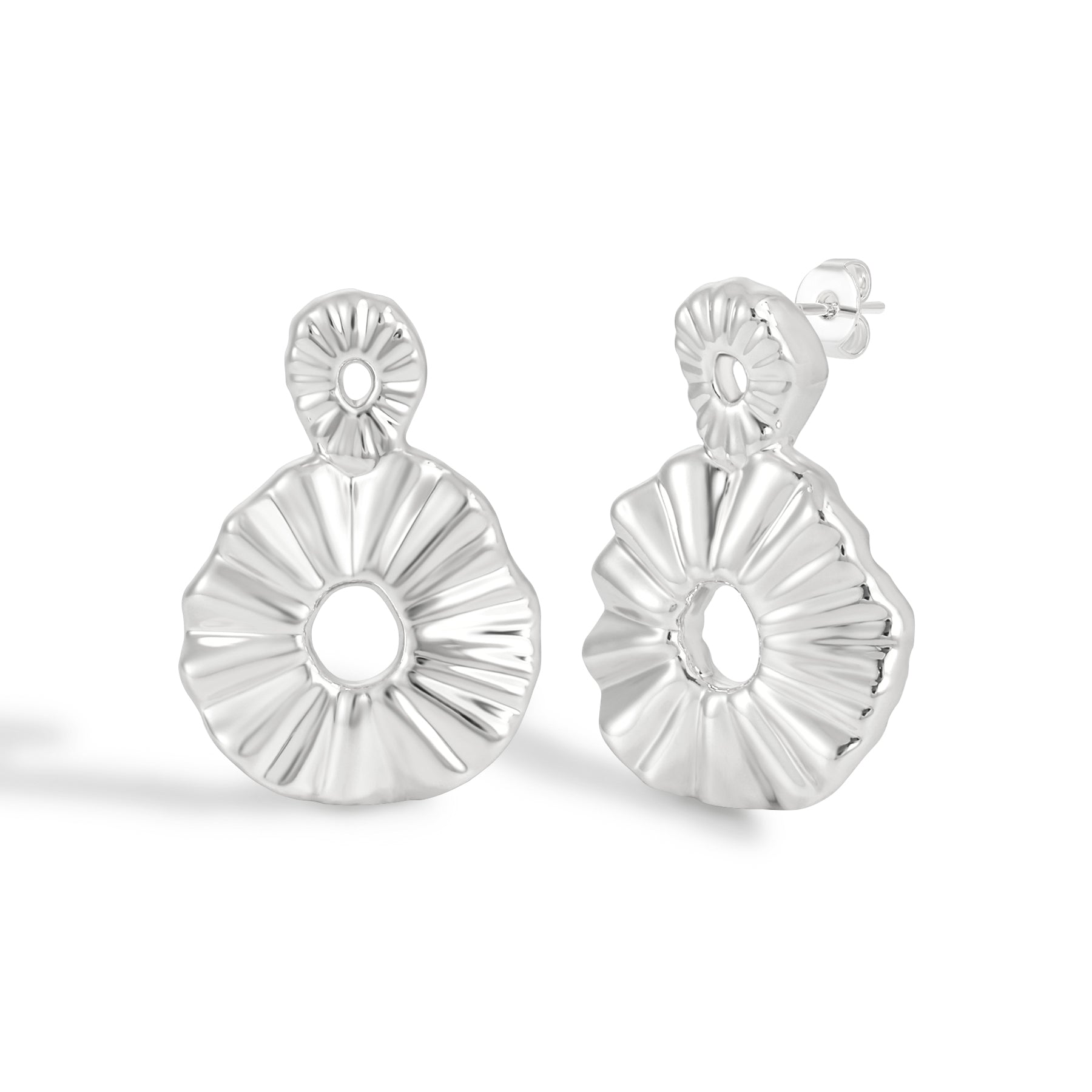 Artisanal Hammered Texture Disc Pendant Drop Earrings with Organic Finish