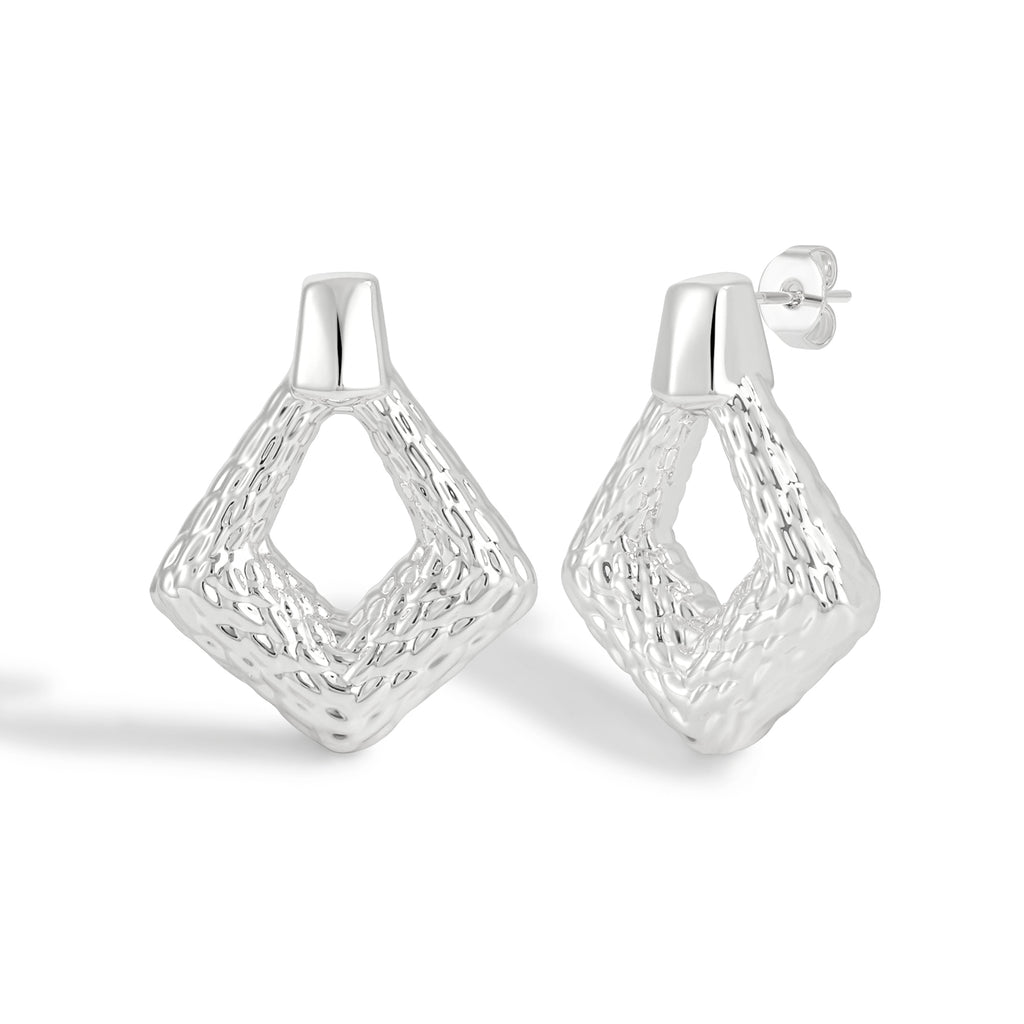 Organic Hammered Texture Oval Shaped Hoop Earrings with Natural Finish