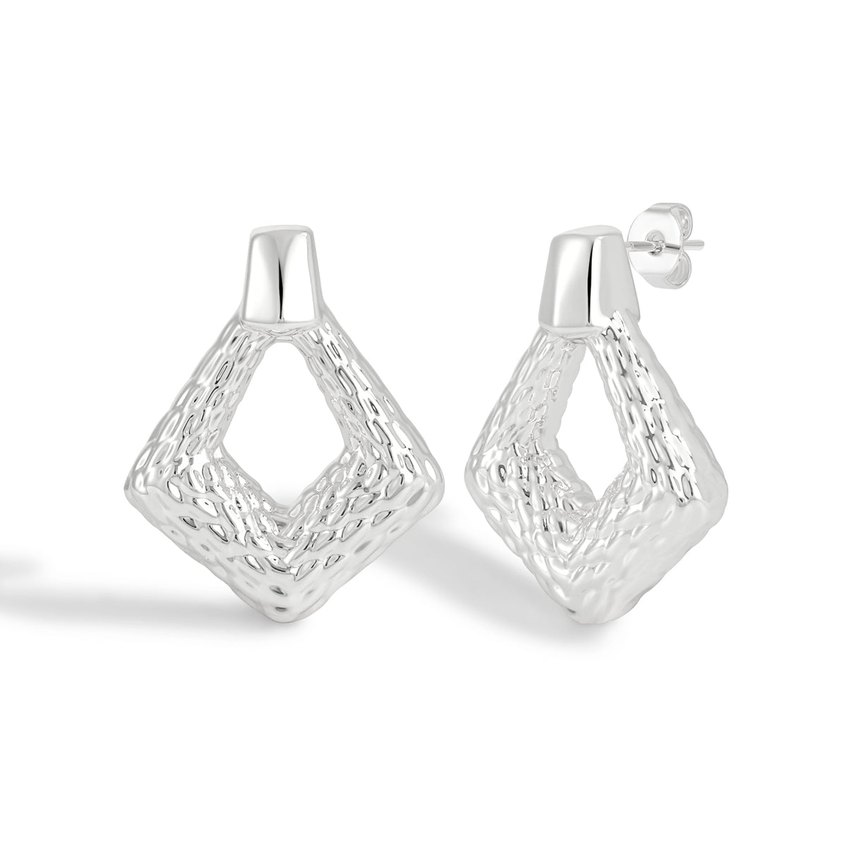 Organic Hammered Texture Oval Shaped Hoop Earrings with Natural Finish